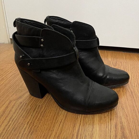 Rag & Bone black leather heeled ankle booties with strap size EU 38 US 8 - Picture 2 of 9